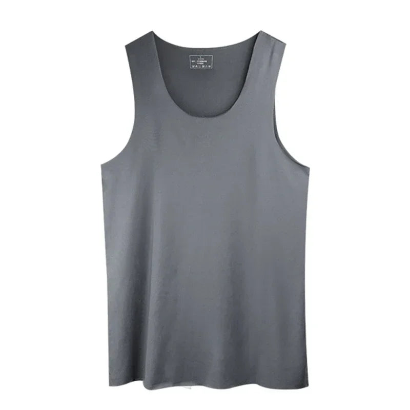 Men's ice silk sports trackless solid color I-word sweat vest single sleeveless tight-fitting fitness one-piece base shirt