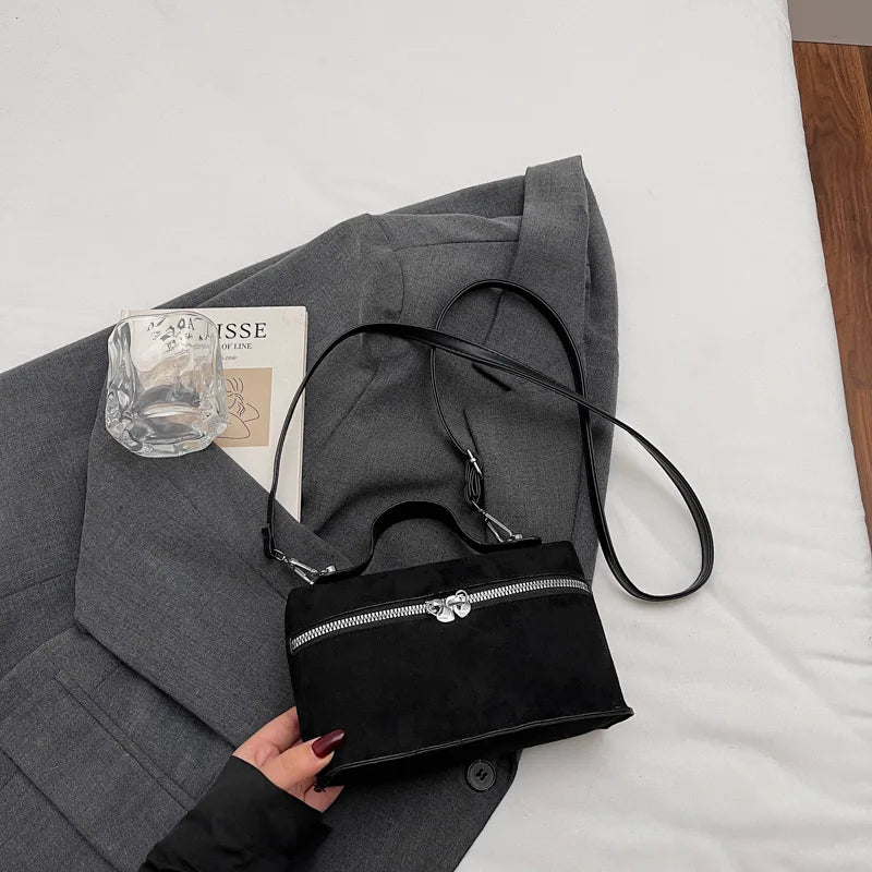 Luxury Suede Versatile Shoulder Bag  Purse Fall Winter Retro Matte Crossbody Handle Bag for Women Texture Simple Satchels Bag
