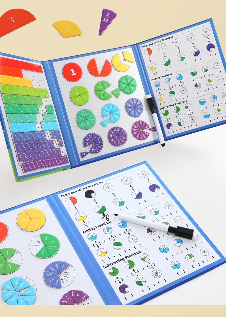 Magnetic Fraction Disk Teaching Aids, Fraction Science Education Model Practical School Interactive Enlightenment Teaching Aids, Block Diagram + Pie Diagram + Erasable Arithmetic Area, Addition and Subtraction Quantity Visual