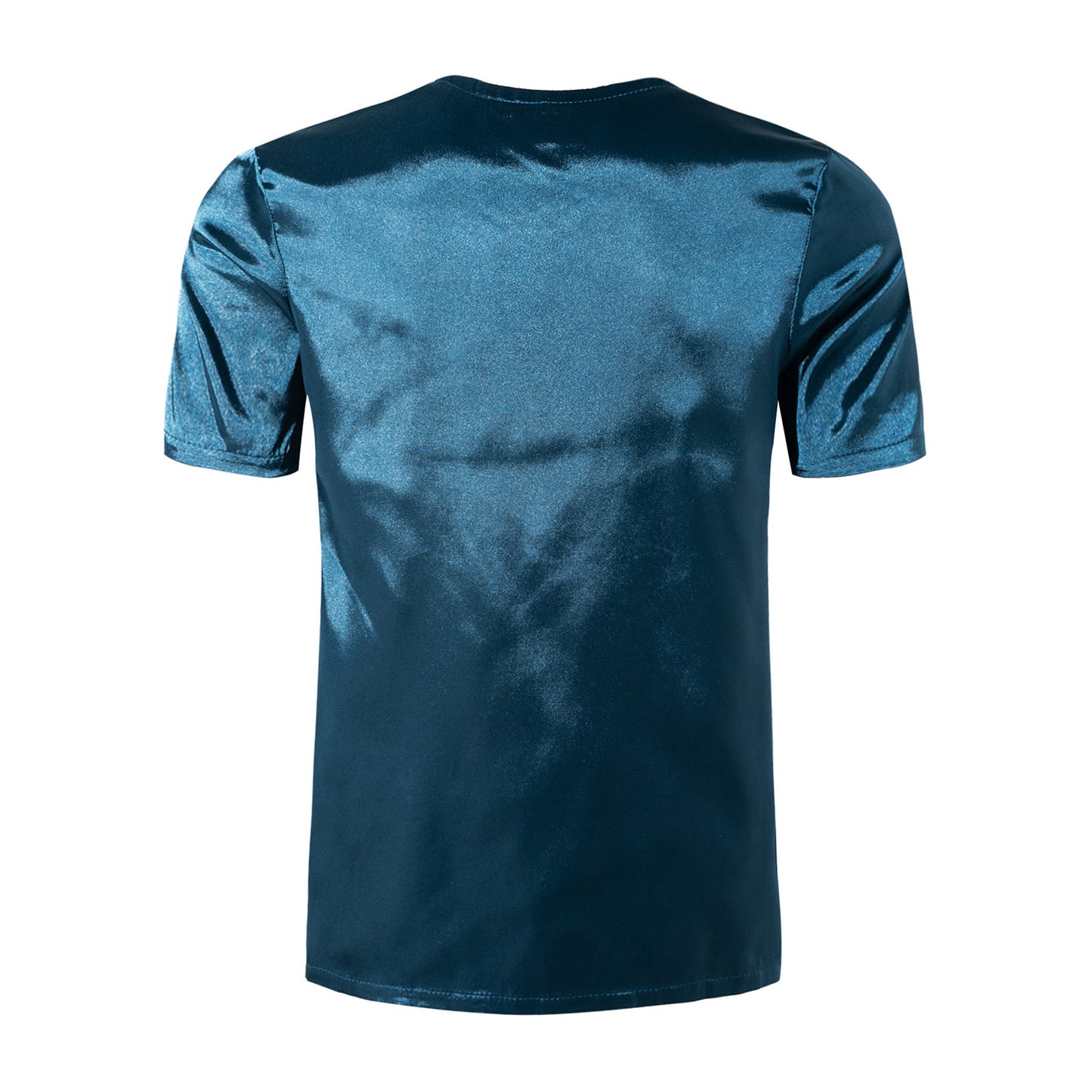 Mens Male Clothing V Neck Short Sleeve Satin Casual Comfortable T-Shirt Loose Pajamas Tops Loungewear Sleepwear Nightwear