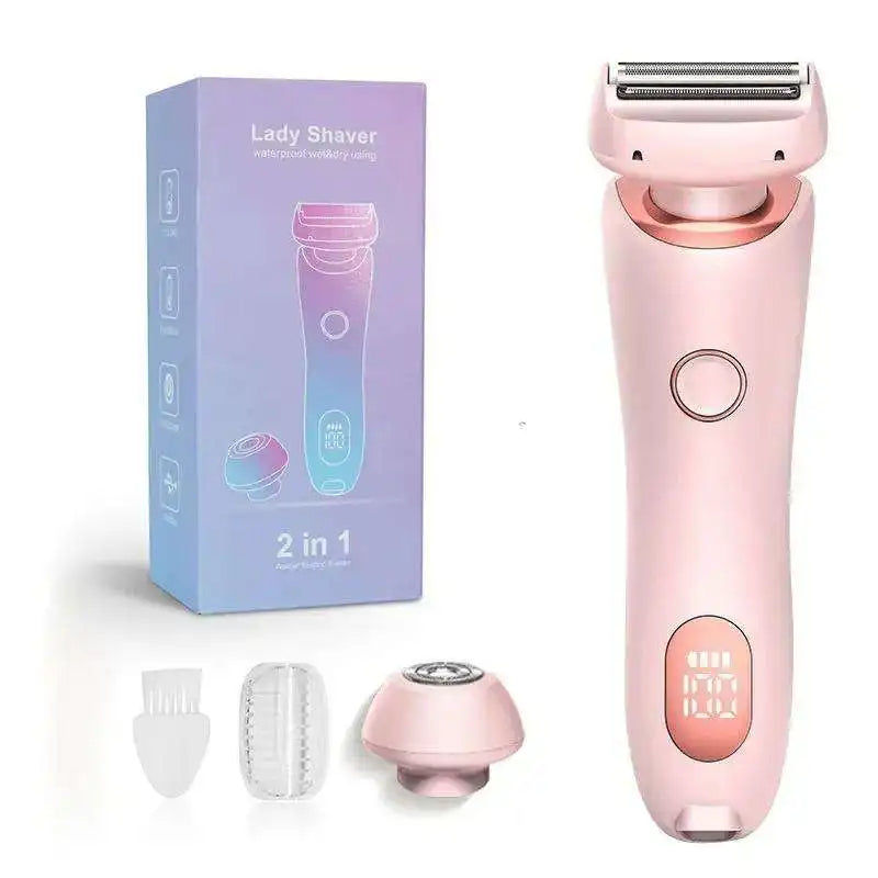2 in 1 Lady Hair Removal Device Electric Shaver & Bikini Trimmer IPX7 Waterproof Face & Body Hair Remover for Legs Underarms