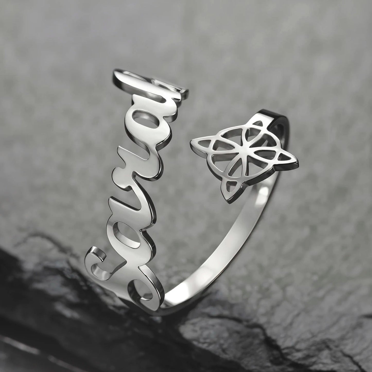 Teamer Witch Knot Custom Name Open Adjustable Ring Stainless Steel Irish Celtics Knot Ring Personalized Nameplate Jewelry