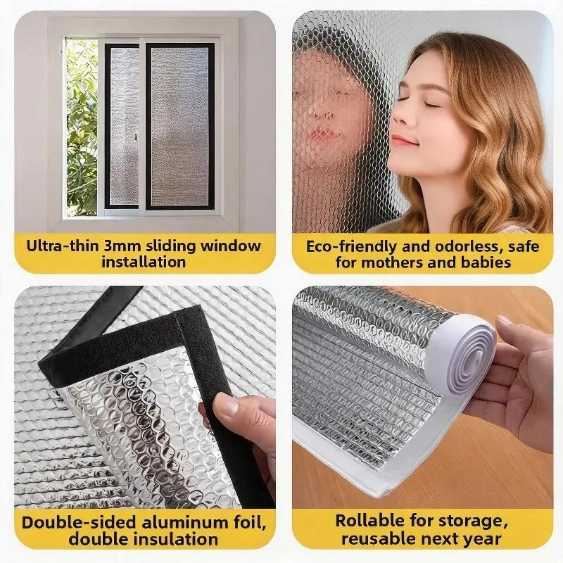 Double Sided Aluminum Foil Sun Block Curtain Retractable Heat Insulation Roller Blind Anti-UV Heat Insulation Window Sunscreen