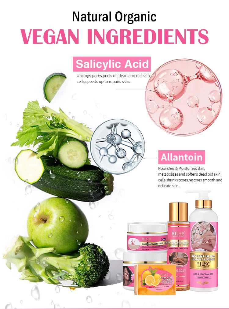 AILKE Natural Whitening Skin Care Set For All Skin Types, Remove Stubborn Acne, Dark Spots Kit, Reduce Melanin, Pigmentation