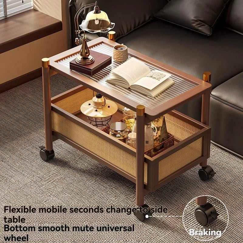 Sofa side table, movable coffee table, small cart, living room small table, bedside side cabinet with wheel storage rack