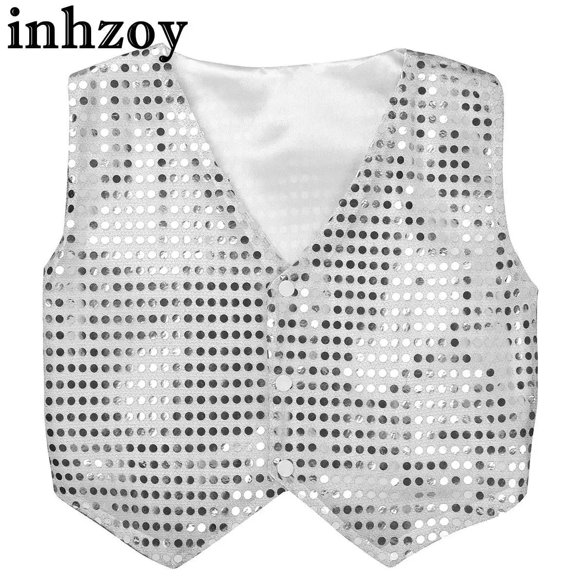 Children Boys Girls Shiny Sequin Vest Waistcoat Hip Hop Jazz Street Dance School Choir Costume Halloween Carnival Party Clothes