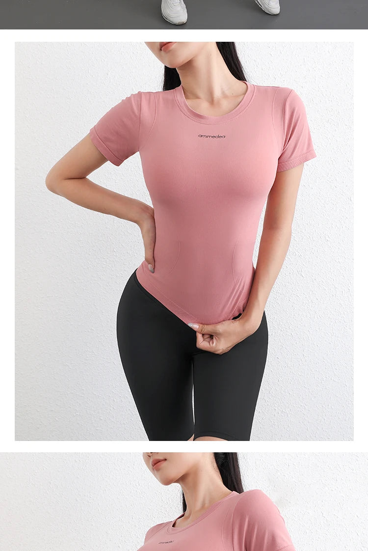 Fitness breathable short-sleeved yoga wear female tops high elasticity running quick-drying clothes sports tights t-shirt