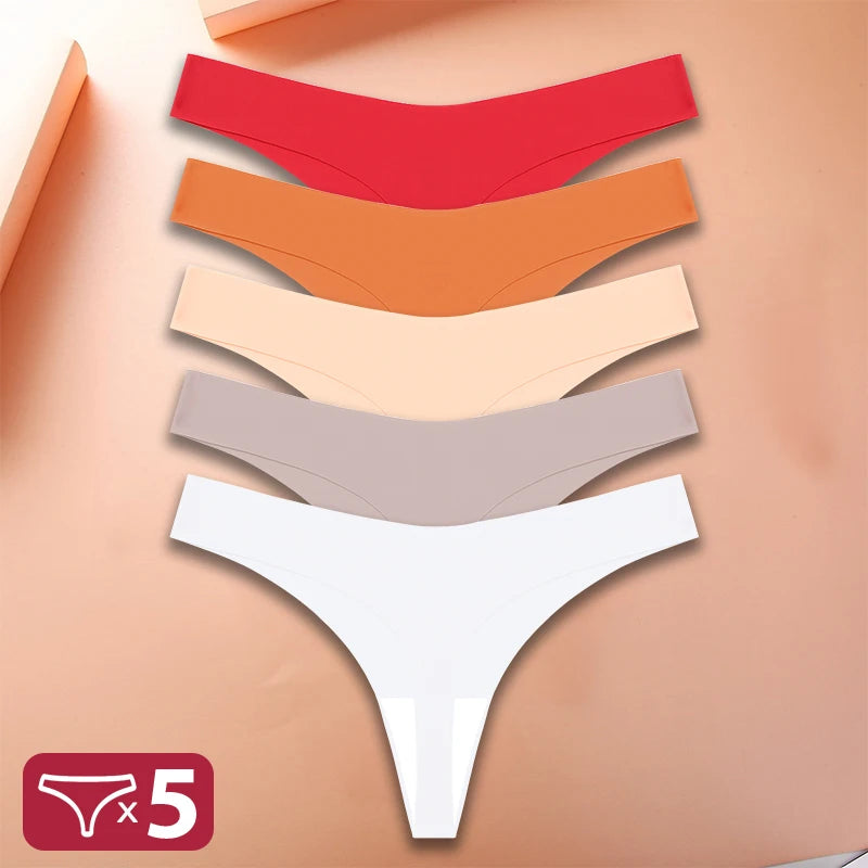 5Pcs/Set Sexy G-String Underwear Female T-back Intimates Lingerie Seamless Low Waist Underpants 10 Color Lady Bikini Panty XS-XL