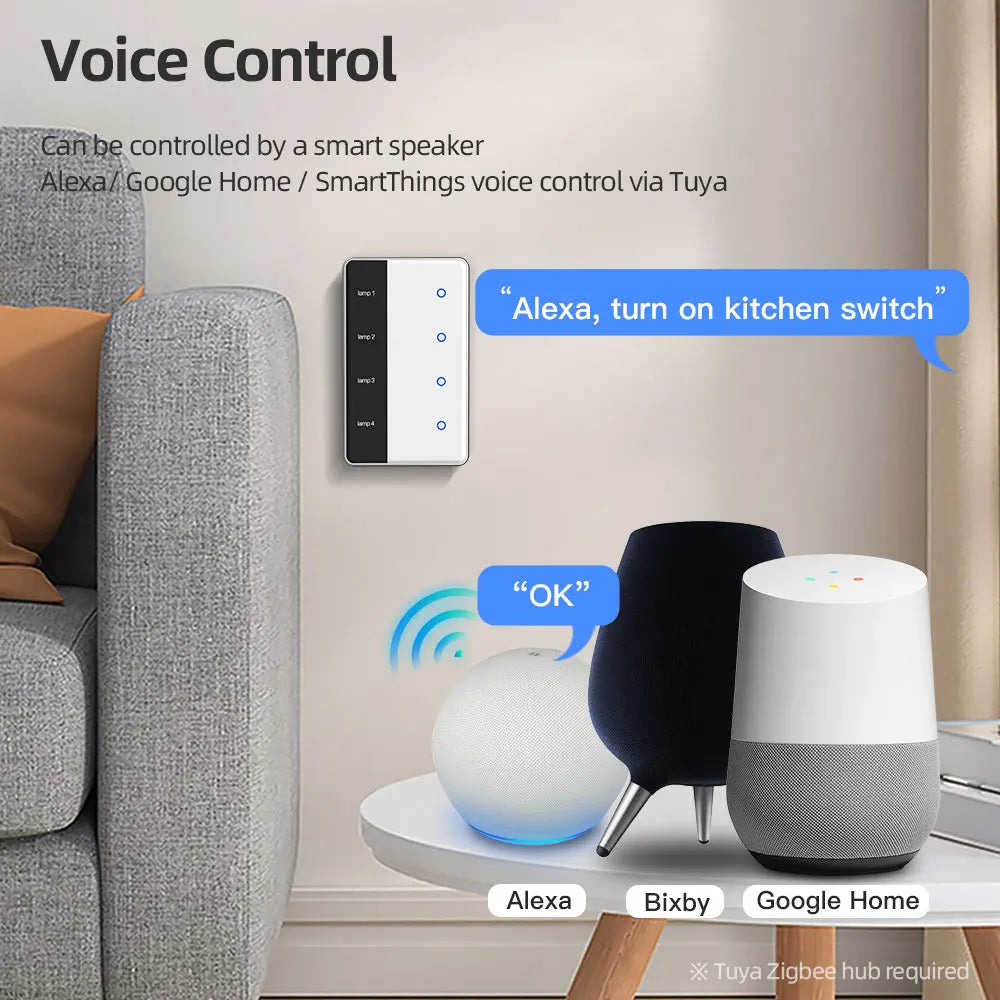 Zemismart DIY Name Switch Zigbee Smart Display Screen Touch Light Switch US Type Works with Tuya Alexa Google Home Voice Control