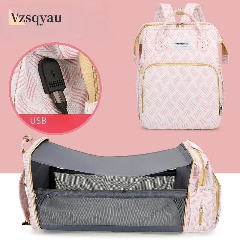 Baby Diaper Bag with Stroller Hooks Portable Baby Crib Diaper Changing Pad Baby Carrier Bag for Activity Mom Backpack 30*20*40cm