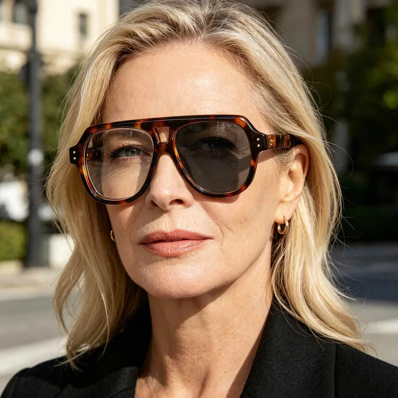 Pilot Dual Bridge Photochromic Reading Glasses Men Women Trendy Designer Prescription Optical Eyewear Customized Sunshade Lenses