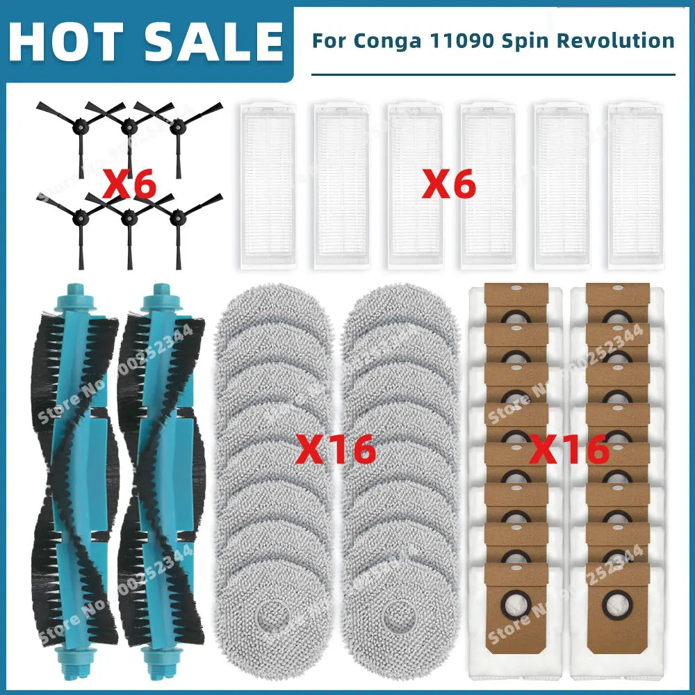 Compatible For Cecotec Conga 11090 / 13090 Spin Revolution Replacement Parts Accessories Filter Main Side Brush Mop Dust Bag