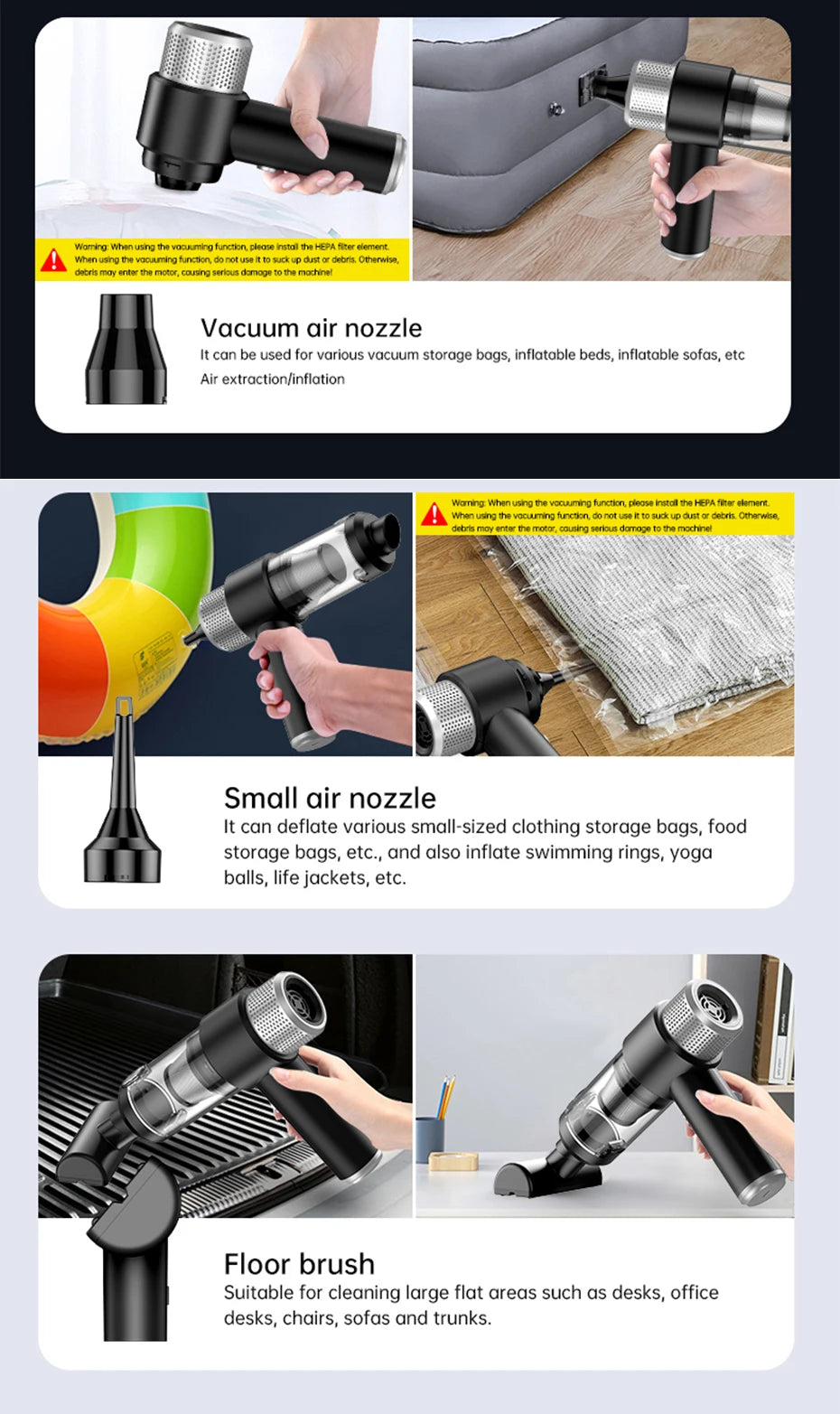 VYVYLABS 15000Pa Strong Suction Car Vacuum Cleaner with Led Lighting Rechargeable Wireless Cleaner Handheld Mini Car Cleaning