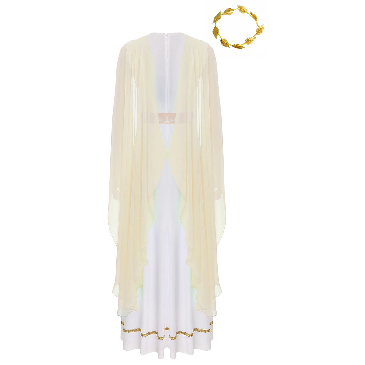 Womens Halloween Greek Beauty Carnival Cosplay Party Costumes Gold Leaves Garland Headwear And Cap Sleeve Ancient Toga Dress