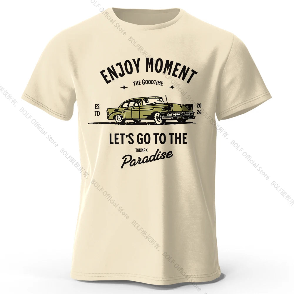 Men's Enjoy Moment Printed T-Shirt 100% Cotton Oversized Minimalist Graphic Tees for Women Summer Tops Zen Streetwear