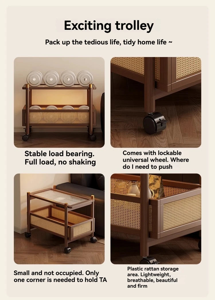 Sofa side table, movable coffee table, small cart, living room small table, bedside side cabinet with wheel storage rack