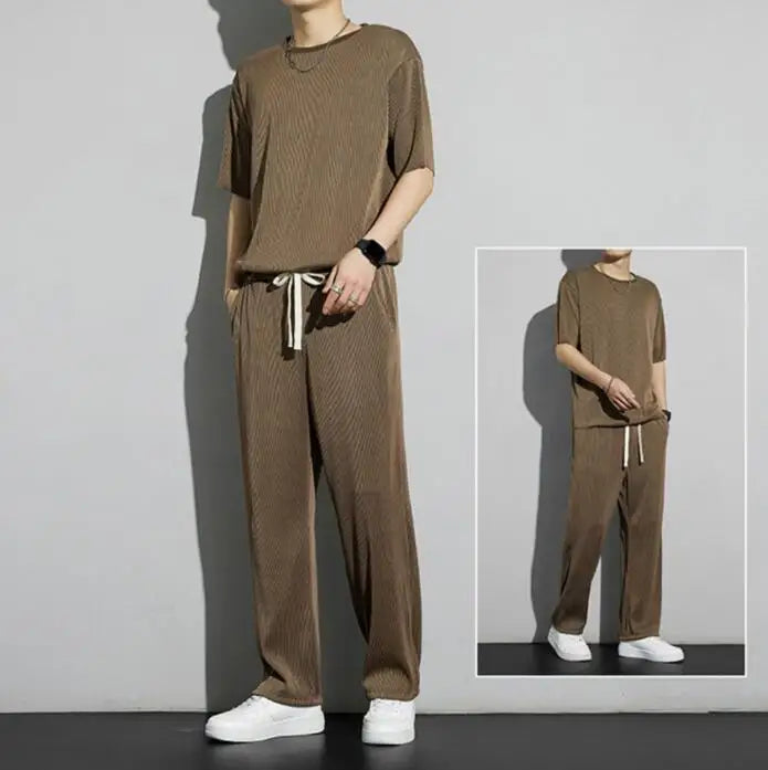 Top Pants Sets Kpop Short Quarter Sleeve Tracksuit Korean Style T Shirt Man Summer Sports Suits Aesthetic Cool Xl Men's Clothing