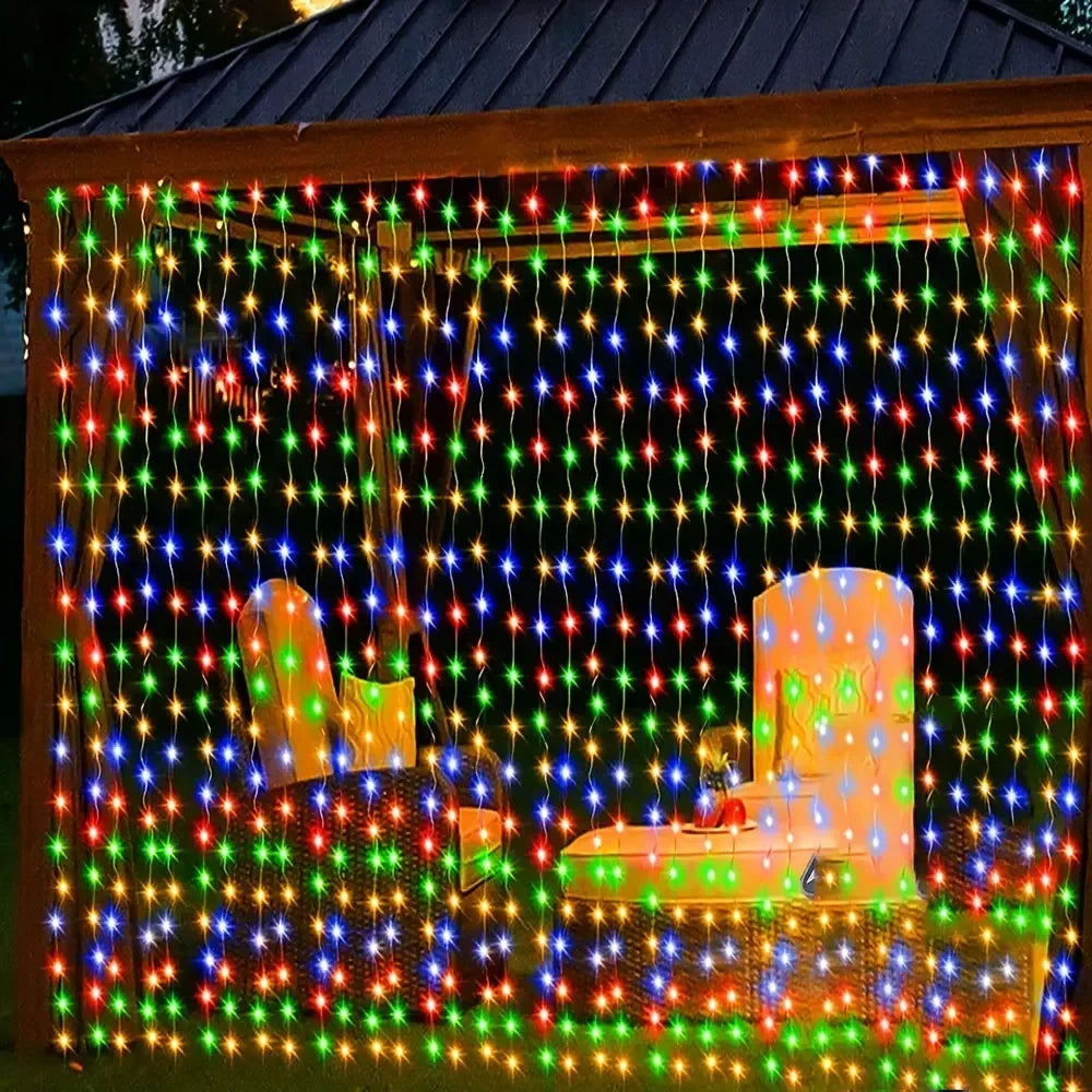 LED Solar Curtain Lights Outdoor Gardens Fairy Lamp Outside Courtyards Holiday Parties Christmas Decorations Copper Wire Lights