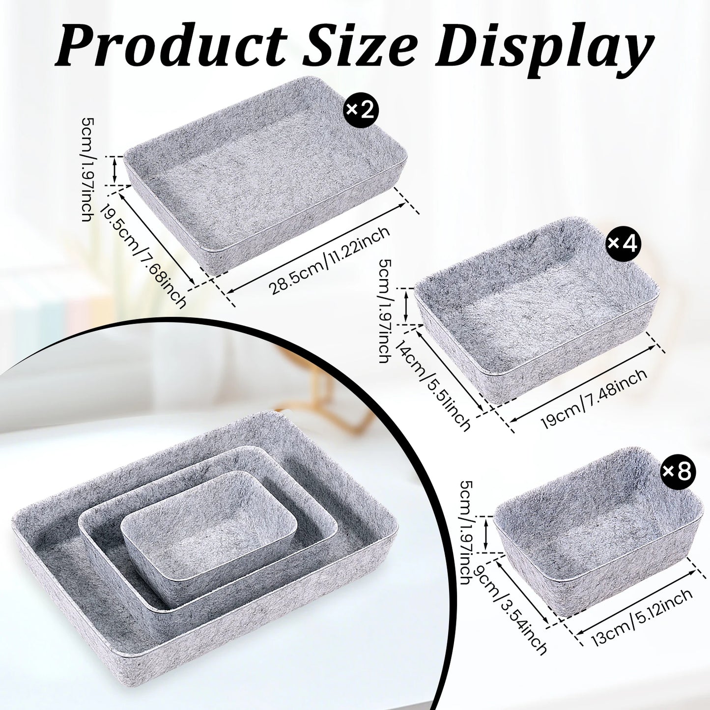 14Pcs Felt Drawer Storage Box Desk Organizer Thickened Multi-Purpose for Cosmetic Makeup Office Supplies Organizer 3 Size