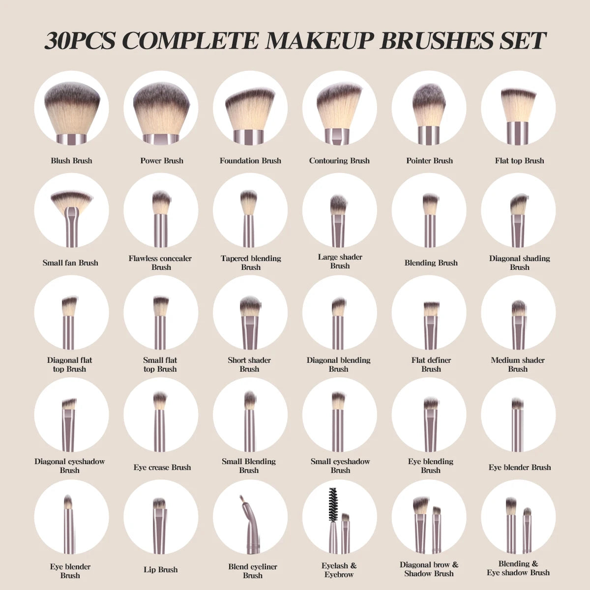 Professional Makeup Brush Set 30pcs Foundation Concealers Eye Shadows Powder Blush Blending Brushes Beauty Tools with Bag Kit