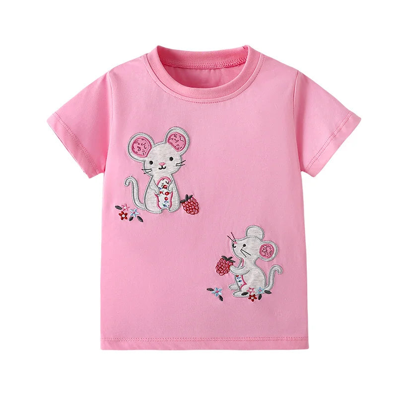 Jumping Meters 2-7T Animals Print 100% Cotton Baby Girls Tees Cotton Summer Toddler Clothes Kids Tops Children's Tshirts