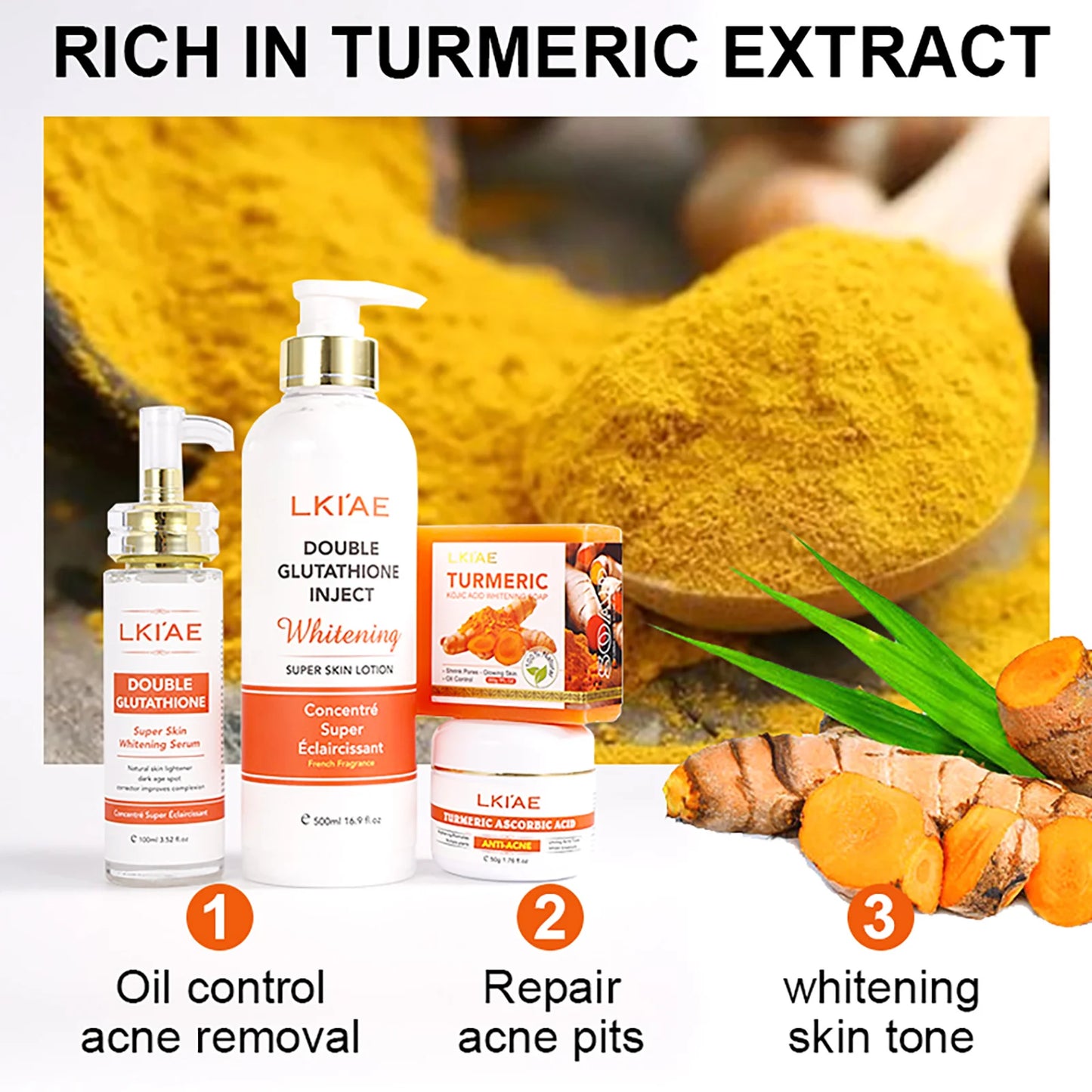 AILKE Whitening and Acne Removal Skin Care Set, With Glutathione, Vitamin C, Aloe Vera, Moisturizes, Evens Skin Tone