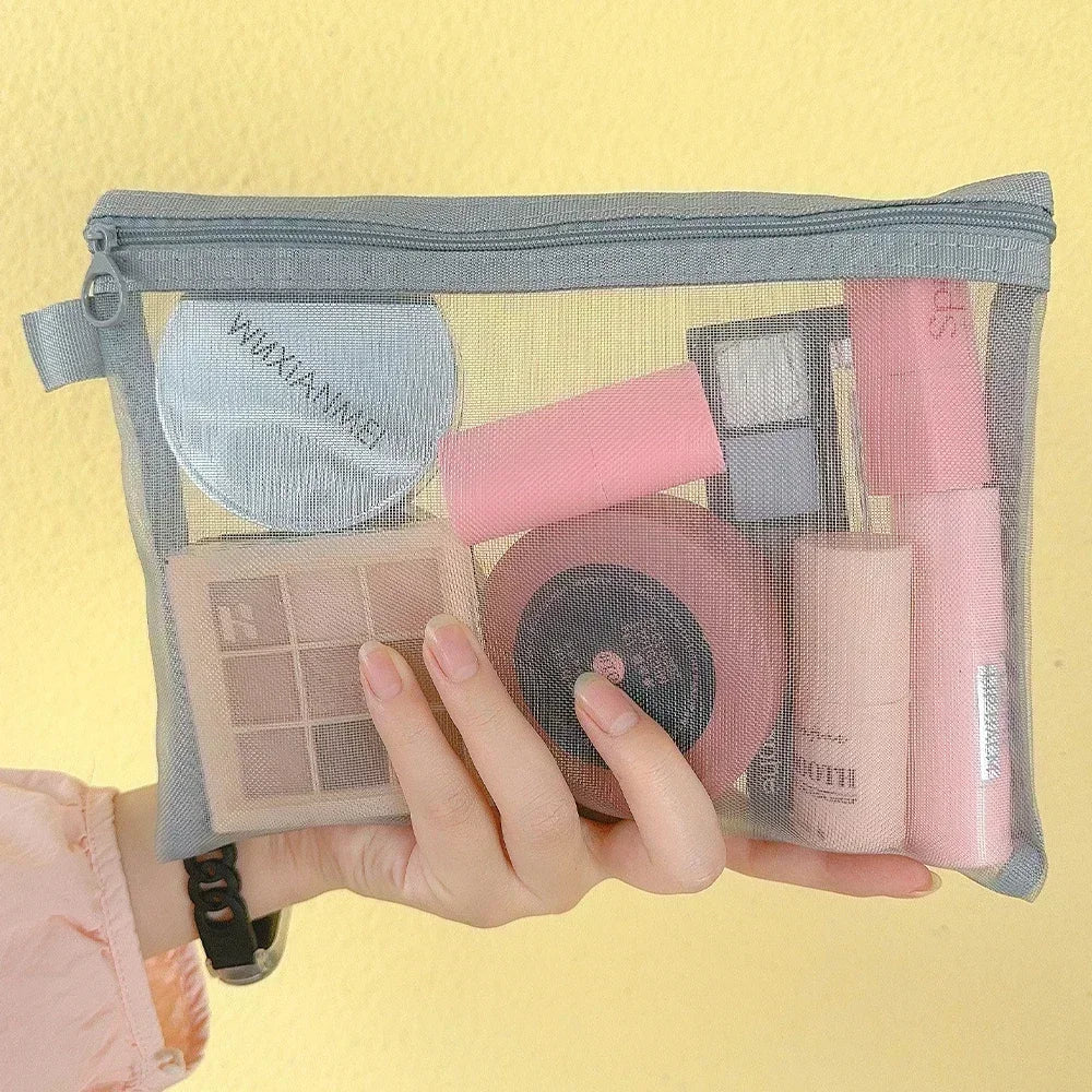 1/12pcs Mesh Clear Cosmetic Bags Small Large Black Makeup Bag Portable Travel Toiletry Organizer Case Lipstick Storage Pouch