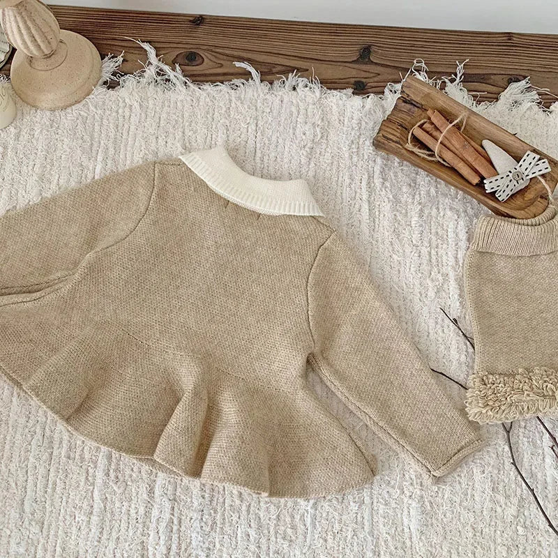 2024 New Autumn Winter Infant Baby Girls Clothing Set Long Sleeved Knitted Cardigan+Shorts Toddler Baby Knitted Clothes Suit