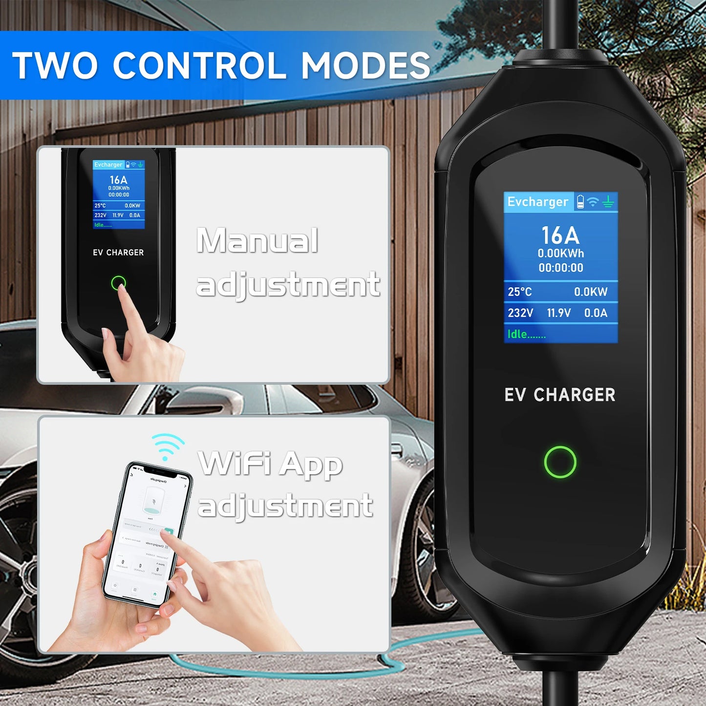 AFEEV Portable EV Charger Type2 IEC62196-2 EVSE Fast Charging Cable Type1 SAE J1772 Wallbox WiFi APP Bluetooth Wireless Control