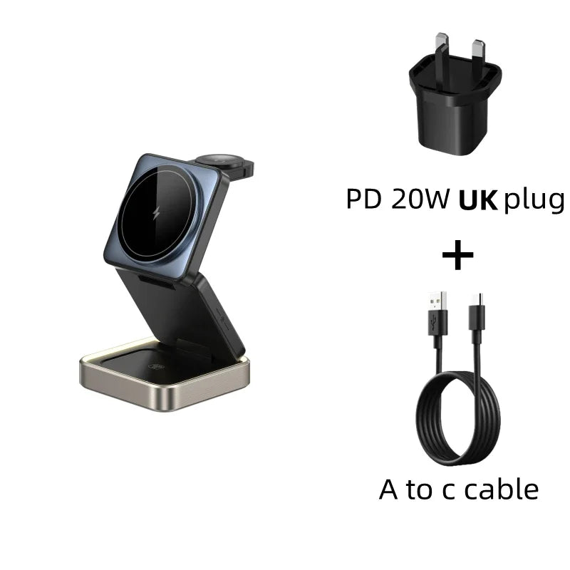 Wireless Charger 3-in-1,Portable Travel Foldable Charger Aluminum Stand for iPhone 15 14 13 12 Pro Max Plus Watch & Airpods