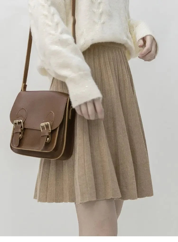 Clothes for Women Autumn Winter Korean Fashion Sexy Sweet Chic Pleated Skirts Elegant High Waist Solid Slim A-line Knitted Skirt