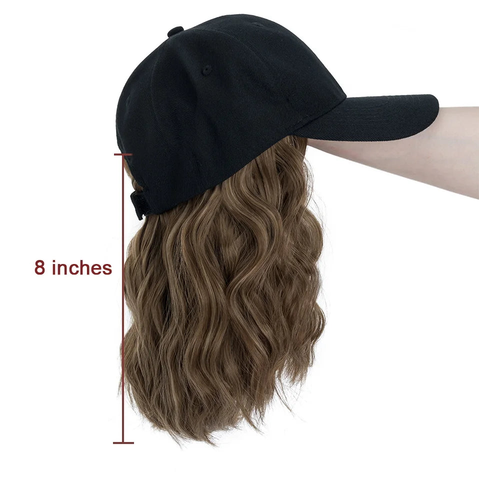 Hat Wig for Women 8''16''Wave Baseball Cap Wig with Curly Hair Extensions Wig Synthetic Wave Wig Hat Adjustable Baseball Hat Wig
