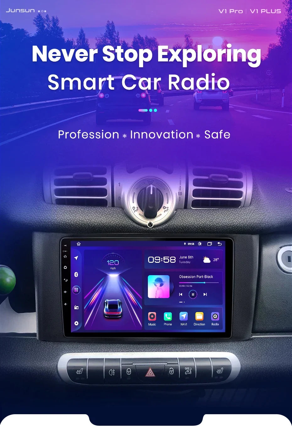 Junsun Wireless CarPlay Android Auto Radio For Smart Fortwo 451 2005 - 2015 Car Intelligent Systems RDS BT DSP 2 din autoradio