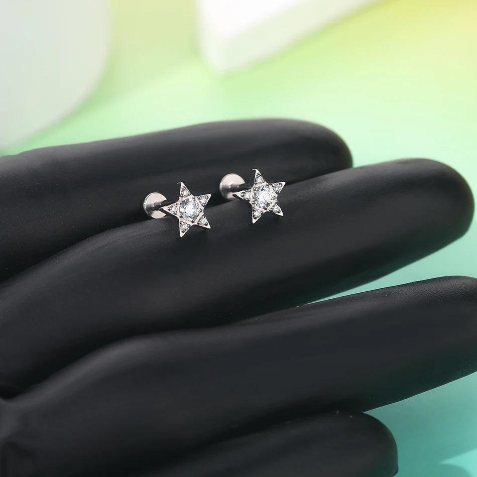 1/5PCS Titanium 16G Tragus Daith Helix Lobe Ear Piercing for Women Leaf Star Zircon Cartilage Stud Earring Piercing Jewelry Gift