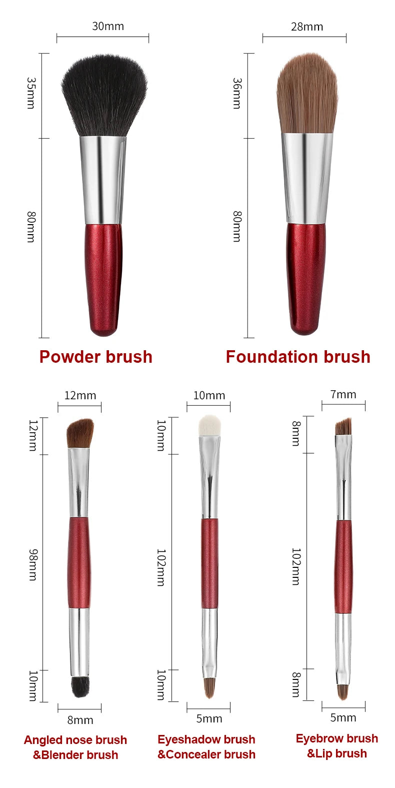5-Piece Mini Natural Bristle Makeup Brush Set, Travel-Friendly Eyeshadow/Foundation/Blush/Concealer & Lip Brushes Portable Tools