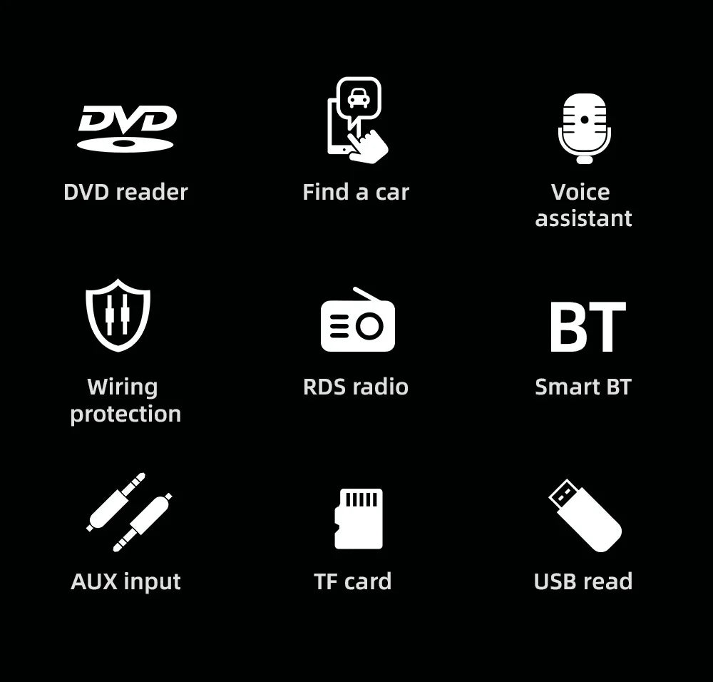 BQCC 1 Din Universal Car DVD/CD/VCD Player AI Voice BT USB TF AUX Input RDS Radio Locate a car Wiring protection EQ Car Stereo