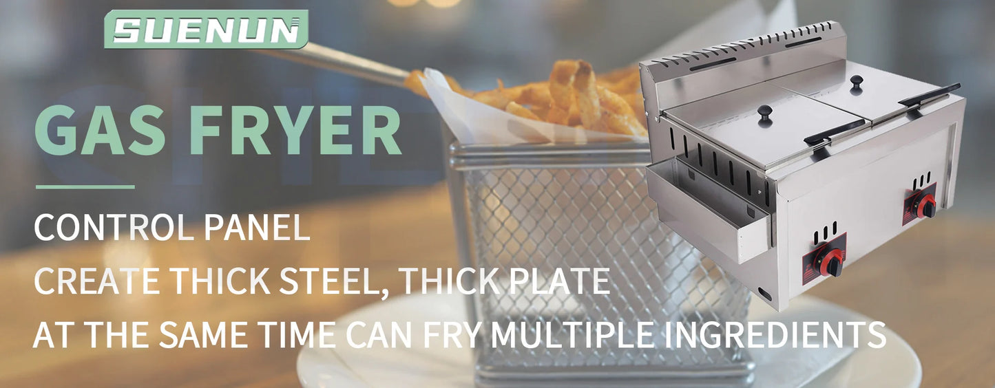 12L Stainless Steel Gas Fryer Countertop Fried Chicken French Fries Machine Commercial Deep Fryer Machine with Dual Tanks