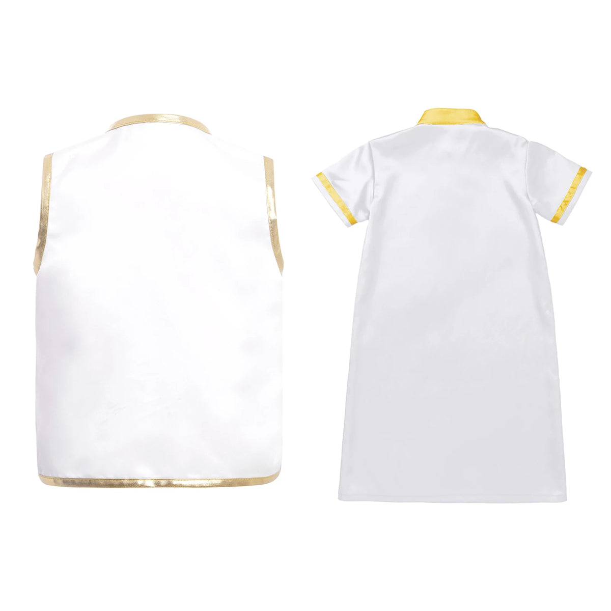 Muslim Baby Boys Robe Ramadan Eid Abaya Set Metallic Trim Arabic Islamic Kaftan Thobe Satin Gown with Open Front Tassel Vest