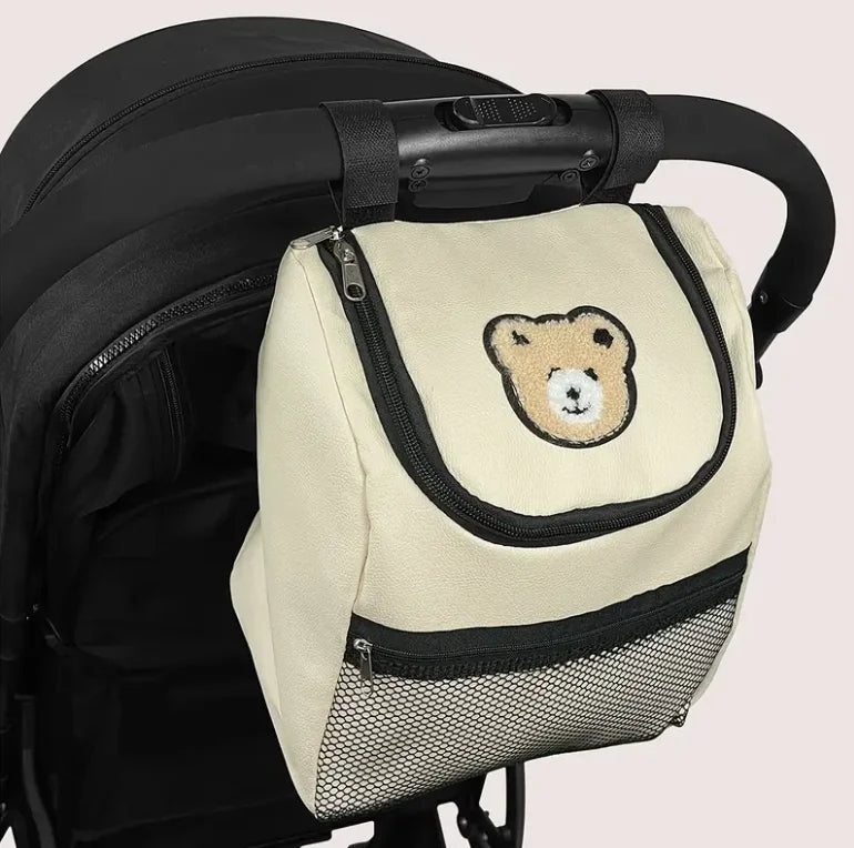 Large Capacity Bear-Shaped Stroller Diaper Bag - Portable Storage Organizer with Bottle Holders Durable Faux Leather