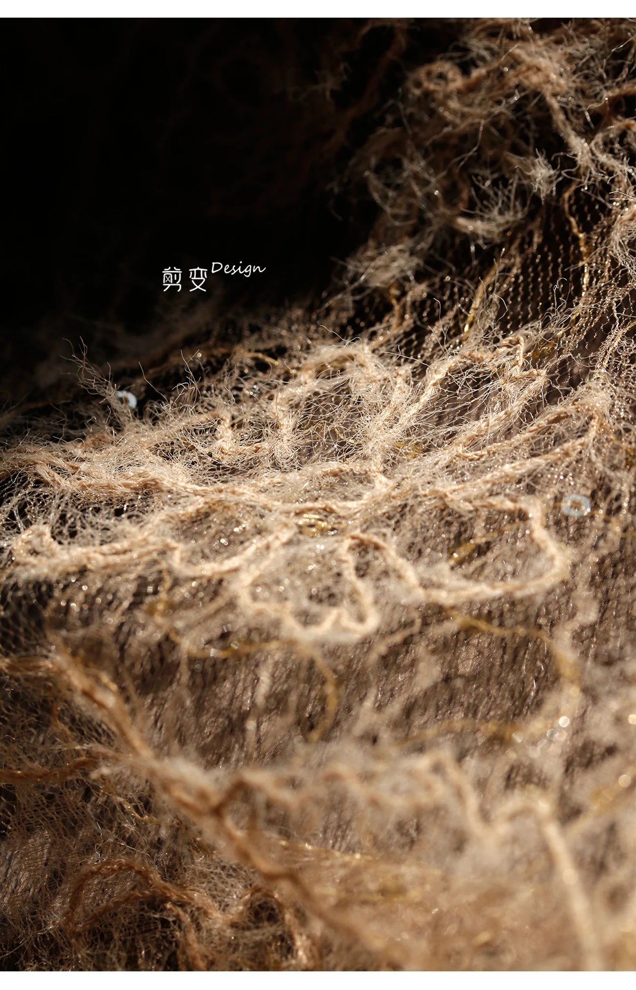 Vintage Brown Sheer Mesh Jacquard Fabric with Fringe Sequins Textured Hanfu Dress Coat Material Designer Clothing Luxury Fashion