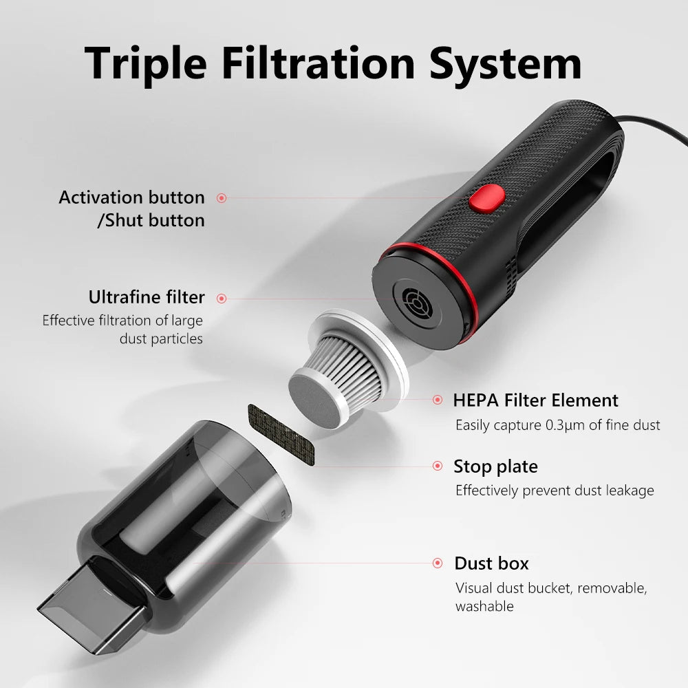 Carsun 5000Pa Wired Car Vacuum Cleaner - Portable Compact for Efficient In-Car Cleaning