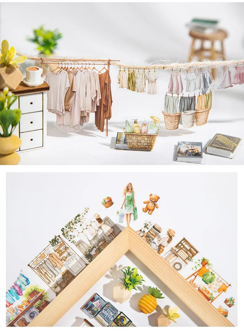 JIANWU 60mm*200cm Weekend Daily Series Vintage Character Life Landscaping Material Collage PET Tape Creative Journal Stationery