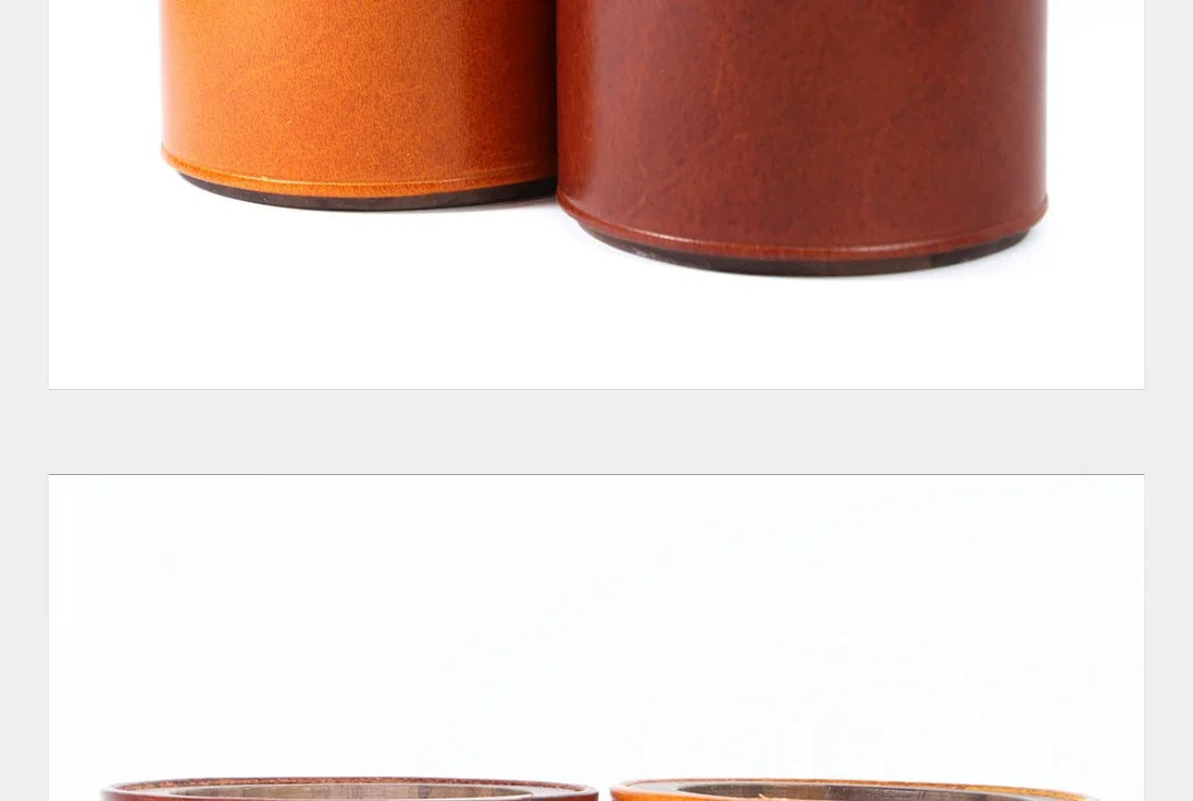 High End Handmade Genuine Leather Solid Wood Pen Holder Cowhide Office Stationery Storage Pen Holder Desk Organizer Holder