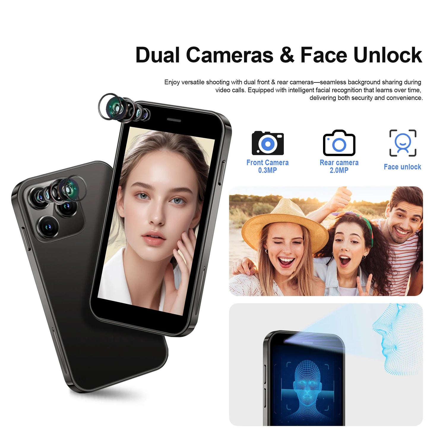Hot Selling Mini Smartphone 3G WCDMA 3.0"Display Dual SIM Android System WiFi GPS 2GB+16GB Play Store Small Portable Smart Phone
