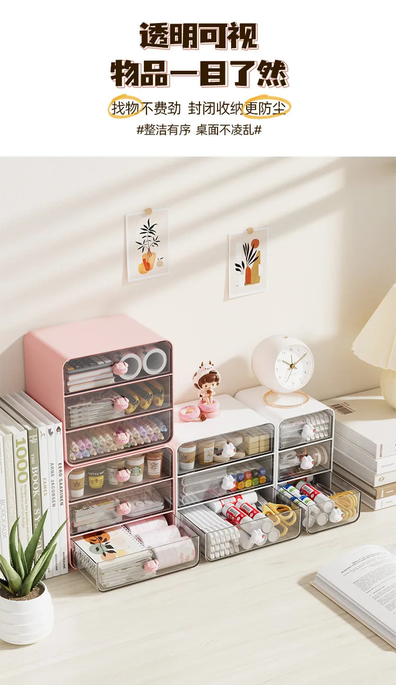 2-layer Cartoon Creative Pen Holder Storage Box Office Desktop Rabbit Makeup Organizer Children's Girls Student Desk Organizer