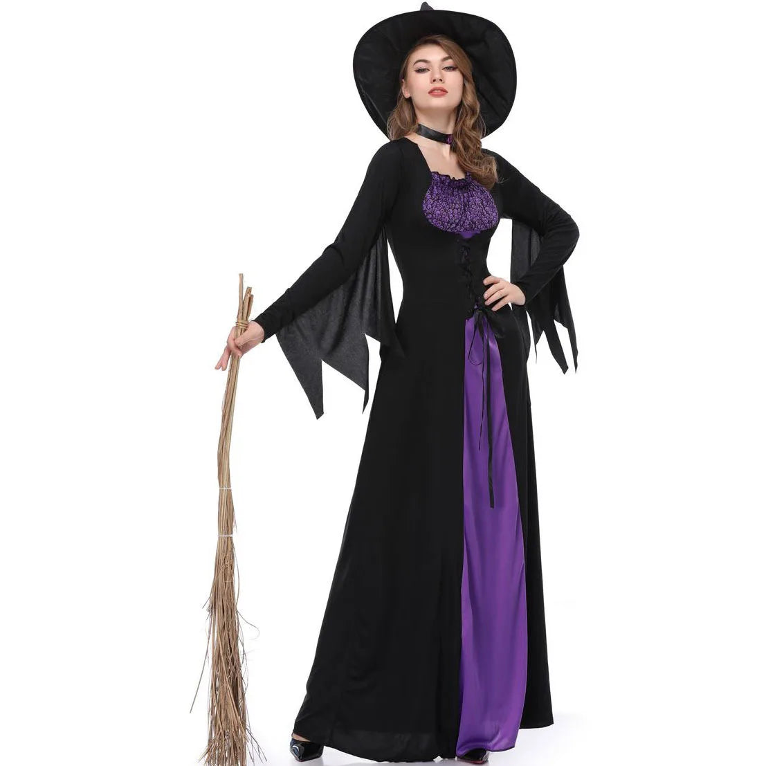 Halloween Gothic Witch Cosplay Costumes Women Sexy Witch Dress With Hat Carnival Party Performese Clothes