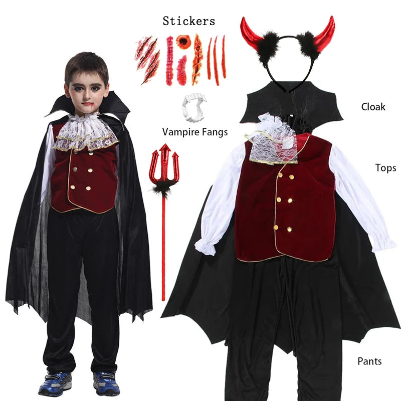 Halloween Fantasy Costumes for Kids Gothic Ghost Bride Red Vampire & Day of The Dead Cosplay Girls & Boys