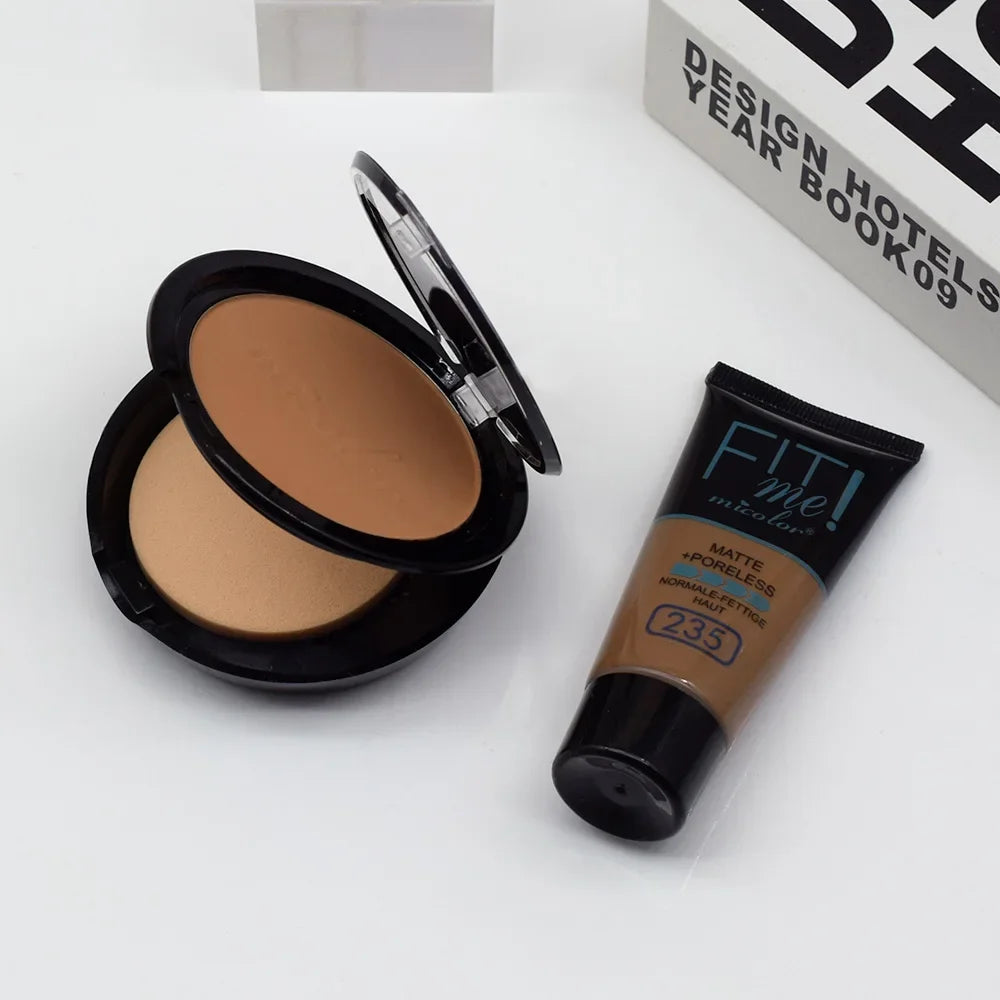 Micolor Fit Me 2 IN 1 Matte Black Skin Liquid Foundation Setting Powder Makeup Set Moisturizing Face Concealer Skin Makeup