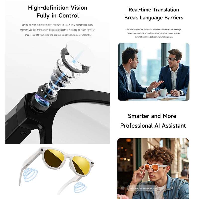 New HD AI Smart Glasses Intelligent Camera Shooting Translation Bluetooth Call LED Flashlight Intelligent Recognition Sunglasses