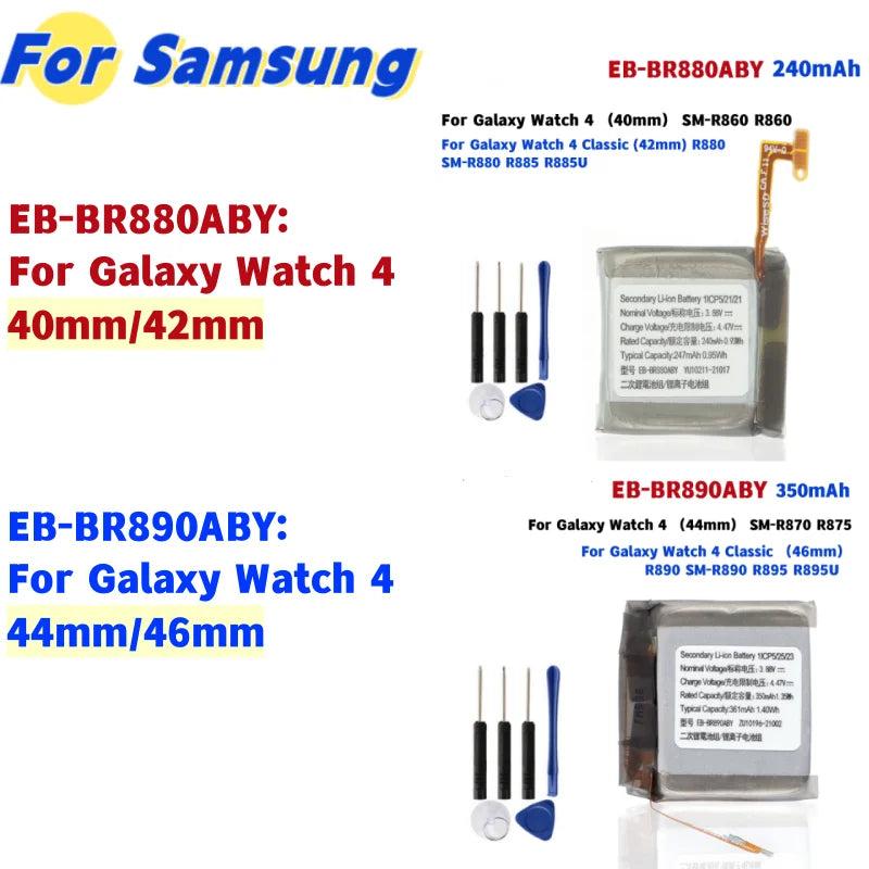 Battery EB-BR880ABY For Galaxy Watch 4 40mm/42mm R860 R865U EB-BR890ABY For Galaxy Watch 4 44mm/46mm R870 SM-R875U + Tools